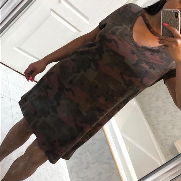 CAMO IN MAUVE PRINT TEE CHOKER DRESS - Picture 2 of 6
